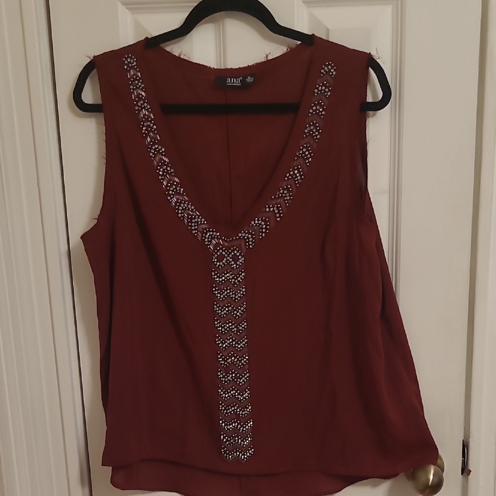a.n.a Burgundy Embellished Sleeveless Blouse
